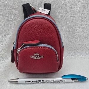 Coach Court Mini Backpack Bag Charm Keyring Pebble Leather